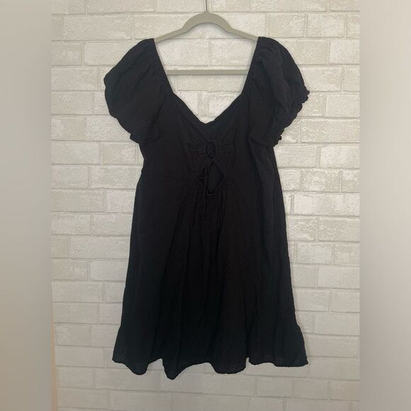 Wild Fable Boho Black Dress Ruffle Bubble Sleeves Adjustable Cutout Back - Picture 1 of 7